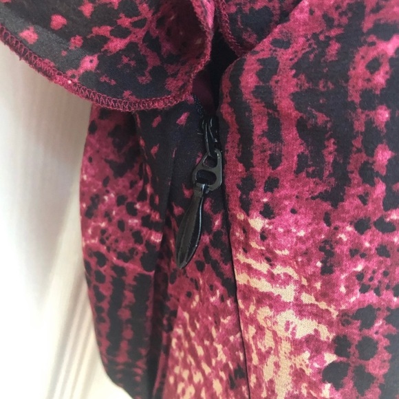 Bebe sz XS one shoulder ruffle dress, spandex black skirt red silk chiffon top - Picture 10 of 16